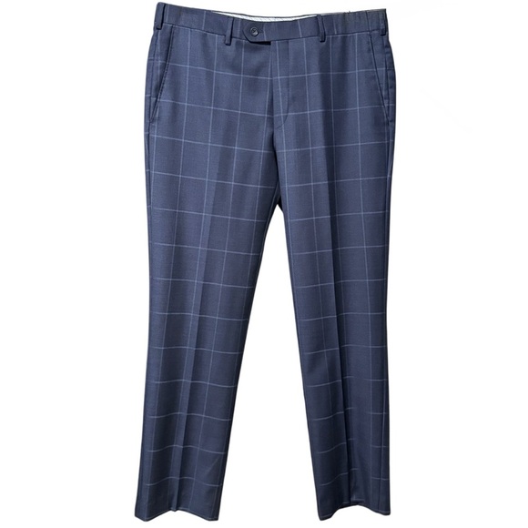 Robert Talbott Riley Navy Wool Dress Pants 36x31 Windowpane Check